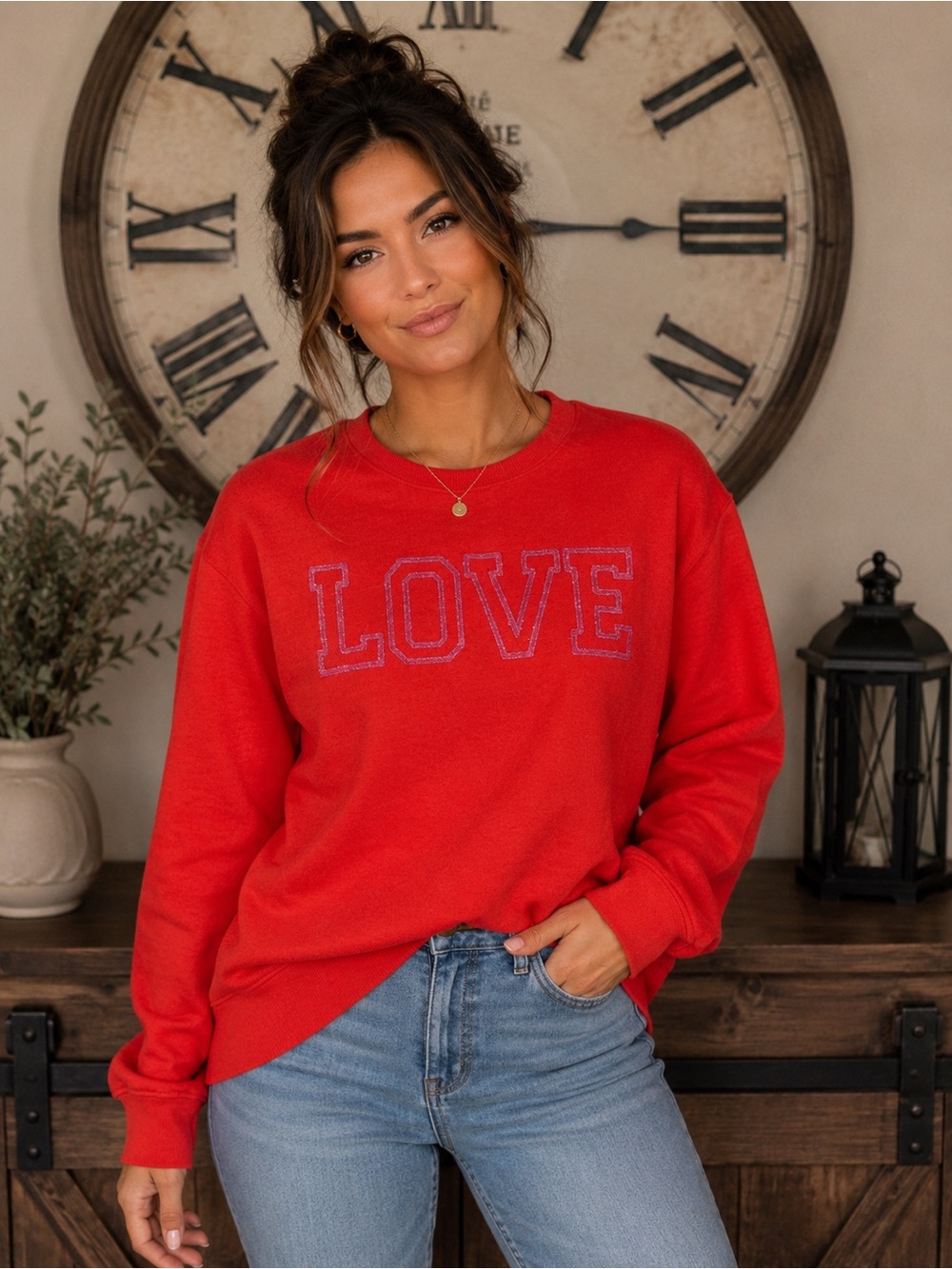 NWT LOVE by Caslon Red 'LOVE' Crewneck Sweatshirt